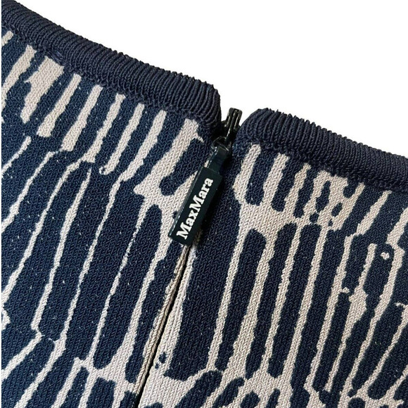 Max Mara Navy Blue Cream Knee Length Dress with Leather Belt IT 46 US Size 10 - Picture 4 of 13